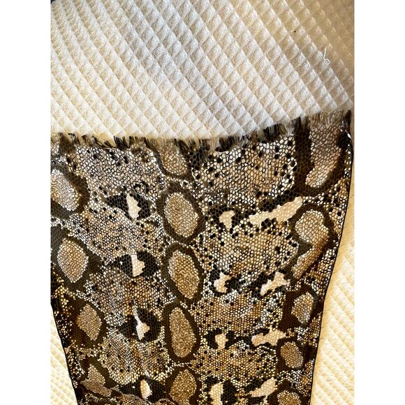 VTG Doro 100% Silk Brown & Ivory Sneak Skin Print Long Scarf W/ Fringe Edge - Picture 12 of 14